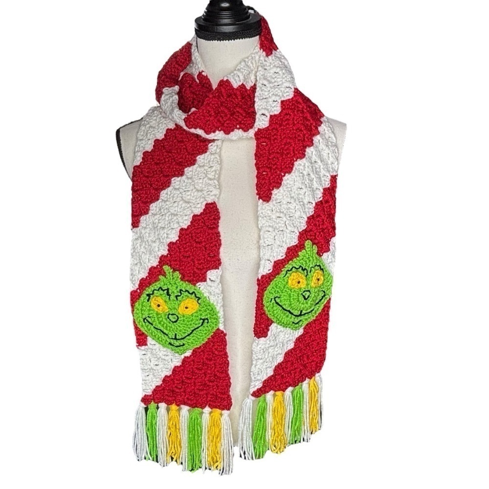 Handmade Scarf‎ Red White Candy Cane Stripe Handcrafted Christmas Holiday - Picture 8 of 16